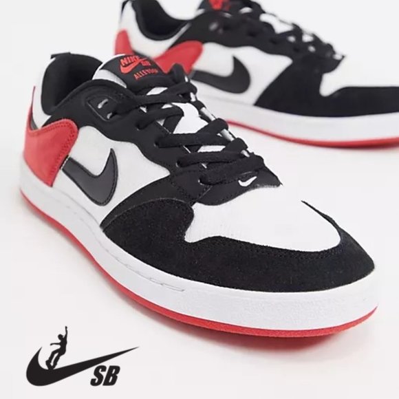 Nike SB Alleyoop Suede Low Top Mens Skate Shoes Black White Red - Picture 1 of 10